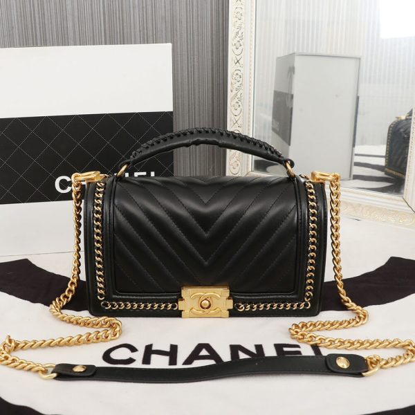Ch*el top handle chevron boy handbag